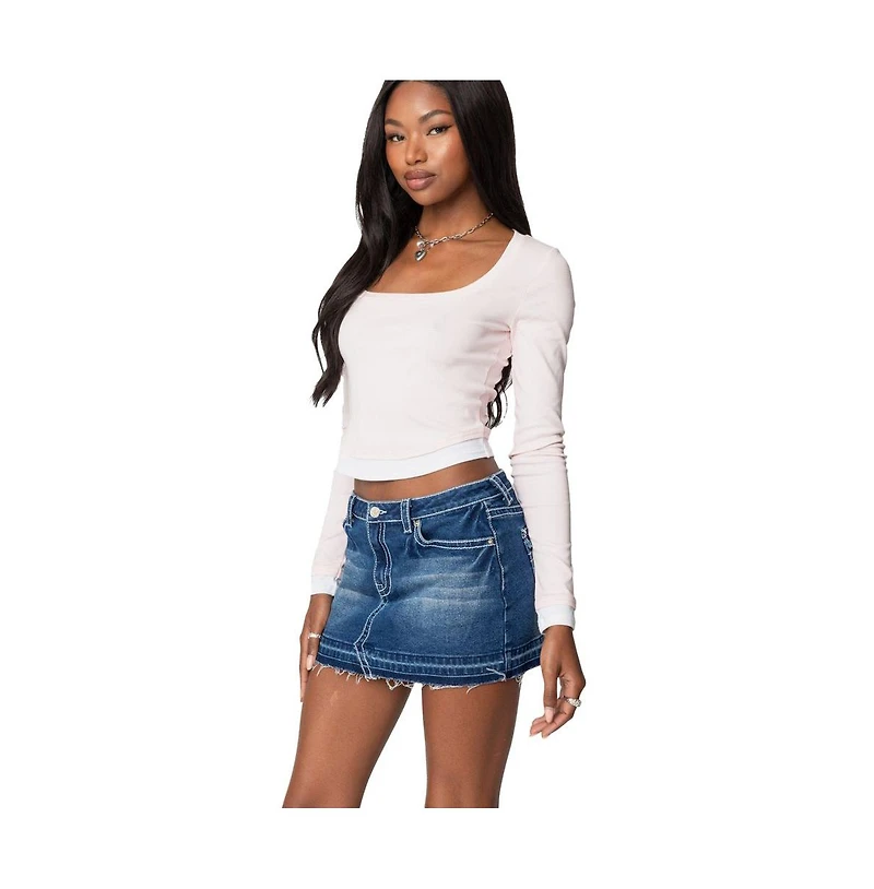 Edikted Womens Nykita Layered Long Sleeve T Shirt