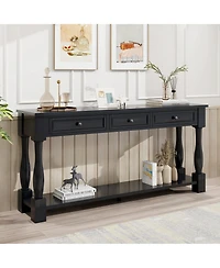 63-Inch Entryway Console Table – Long Sofa with Storage Drawers and Open Bottom Shelf