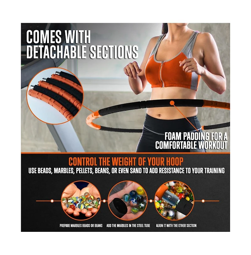 Squatz Detachable Weighted Hola-Hoop With Adjustable Weight, 8 Sections