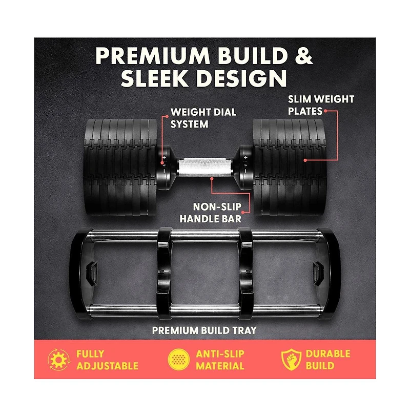 Squatz 70 Lbs Adjustable Dumbbell Weight Set With Anti-Slip Metal Handle