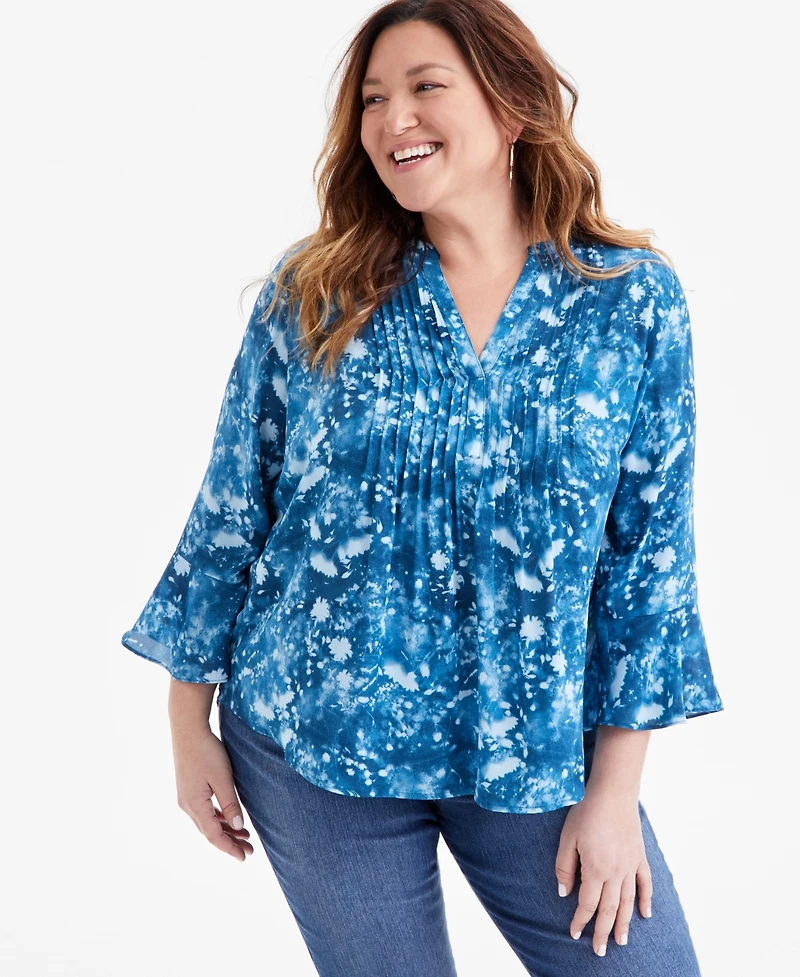 Style & Co Plus Size Printed Pintuck Blouse, Exclusively at Macy's