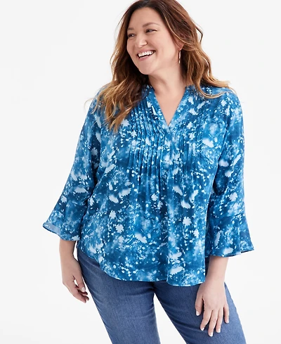 Style & Co Plus Size Printed Pintuck Blouse, Exclusively at Macy's