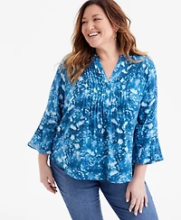 Style & Co Plus Size Printed Pintuck Blouse, Exclusively at Macy's