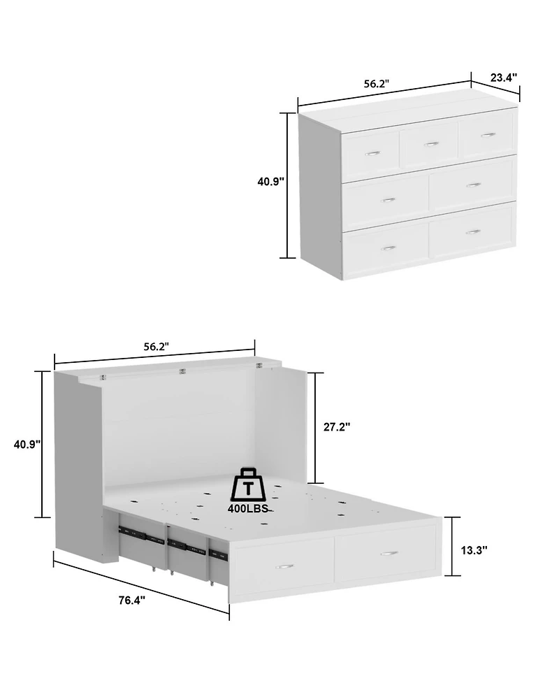 Homsee White Wooden Chest of Drawers with Charging Station and Wheels