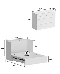 Homsee White Wooden Chest of Drawers with Charging Station and Wheels
