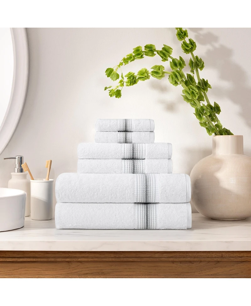 Aston and Arden Luxury White/Ombre Stripe 6-Piece Bath Towel Set, 600 Gsm, Soft 100% Turkish Cotton Bathroom Towels, Made in Turkey, 2 Bath Towels, 2