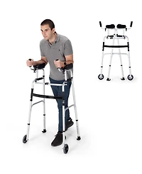 Sugift Folding Height Adjustable Walking Frame with Armrest Support-Silver