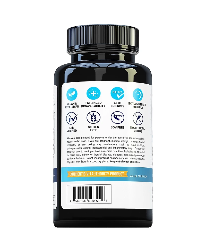 Berberine Supplement, Ceylon Cinnamon Capsule for Blood Sugar and Weight Loss, Vitauthority, 60ct