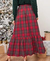 Cupshe Women's Plaid Ruffled Maxi Skirt