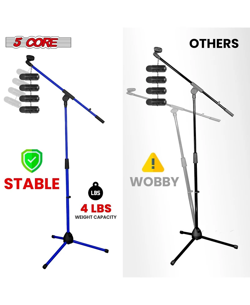5 Core Tripod Mic Stand Pair Heavy Duty Adjustable Holder Floor Microphone Boom Arm - Dark Blue
