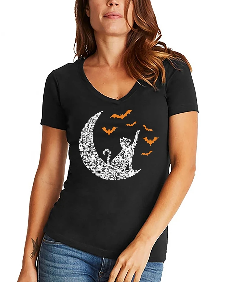 La Pop Art Women's Lunar Bats Word V-Neck T-shirt