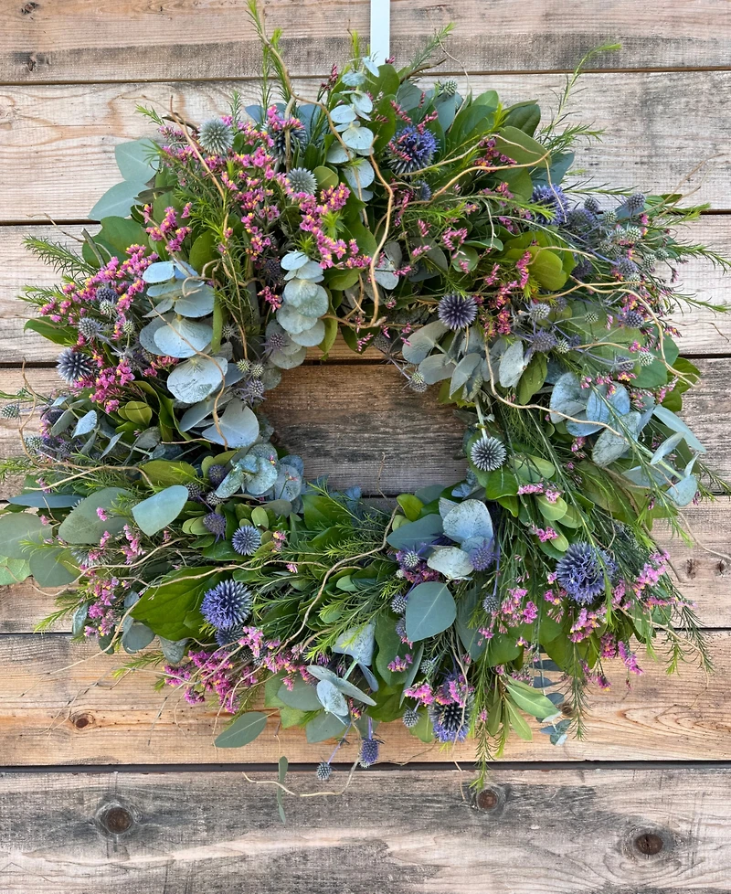 GreenishBlu Silver Dollar Eucalyptus, True Blue Eucalyptus and Curly Willow Real Wreath, 22"