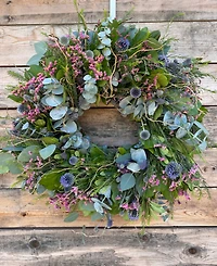 GreenishBlu Silver Dollar Eucalyptus, True Blue Eucalyptus and Curly Willow Real Wreath, 22"