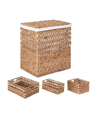 Seville Classics 4-Piece Water Hyacinth Laundry Hamper and Basket Set