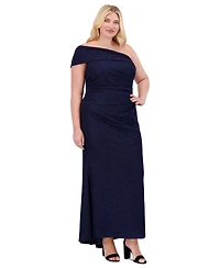 Eliza J Plus Size Metallic One-Shoulder Gown