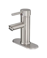 Greenspring Brushed Nickel Bathroom Faucet Single Hole Single Handle Water Saving Lavatory Vanity Sink Modern Faucet with Cover Plate Commercial Mixer