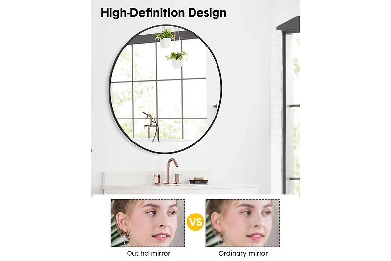 gaomon 32 Inch Round Mirror for Wall, Black Metal Frame Circle Mirror, Round Bathroom Mirror for Wall Decor, Round Wall Mirror for Entryway, Vanity, B