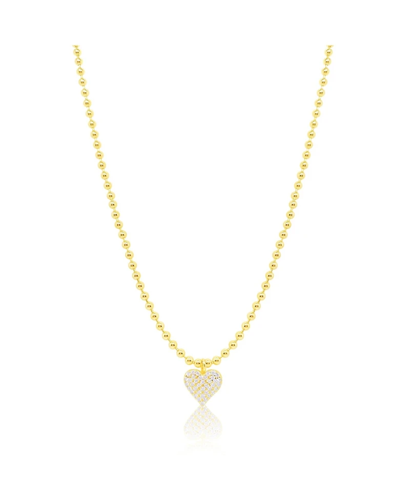 Etoielle Yellow Gold Tone Puffed Heart Necklace with Beaded Ball Chain