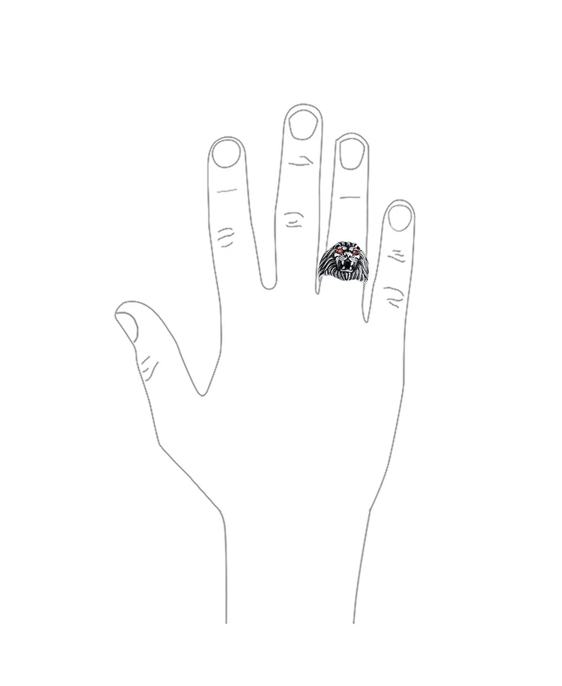 Bling Jewelry Red Crystal Eyes Roaring King Of Jungle Lion Ring Solid Oxidized .925 Sterling Silver
