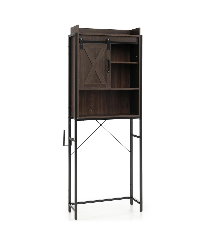 Gymax Over The Toilet Storage Cabinet Rack Bathroom w/ Slipping Barn Door & Adjustable Shelf Espresso