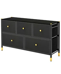 5-Drawer Fabric Dresser Tower Wide Chest of Drawers Storage Organizer Bedroom