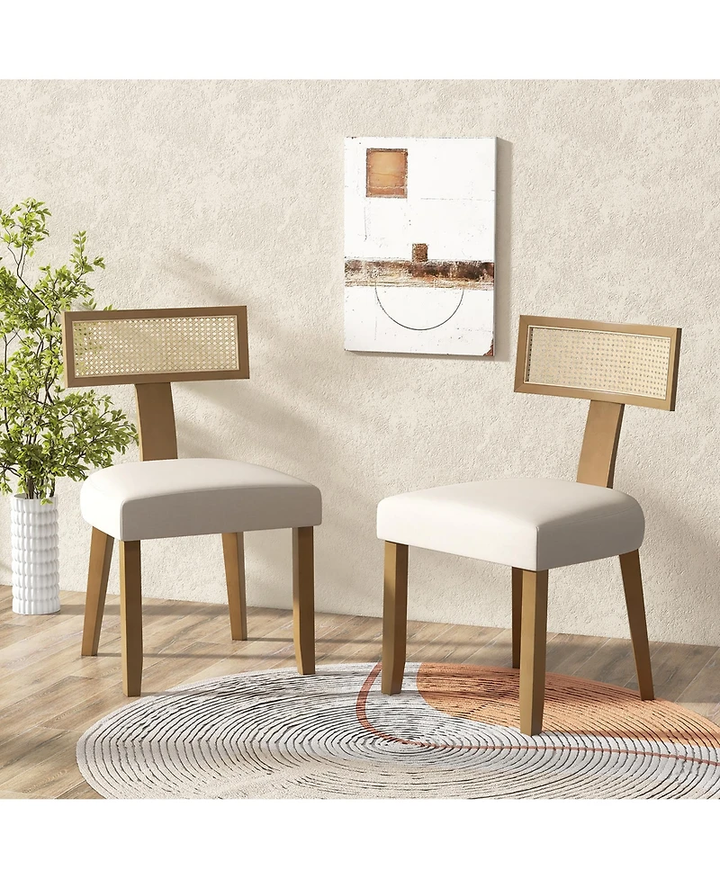 Gymax Set of 2 Dining Chairs Armless Side Chairs w/ Curved Rattan Backrest for Kitchens