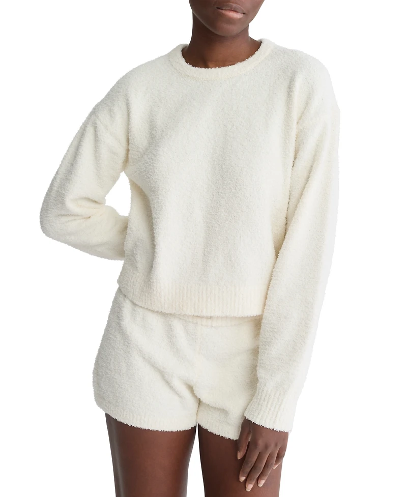 Calvin Klein Women's Cropped Plush Lounge Sweatshirt
