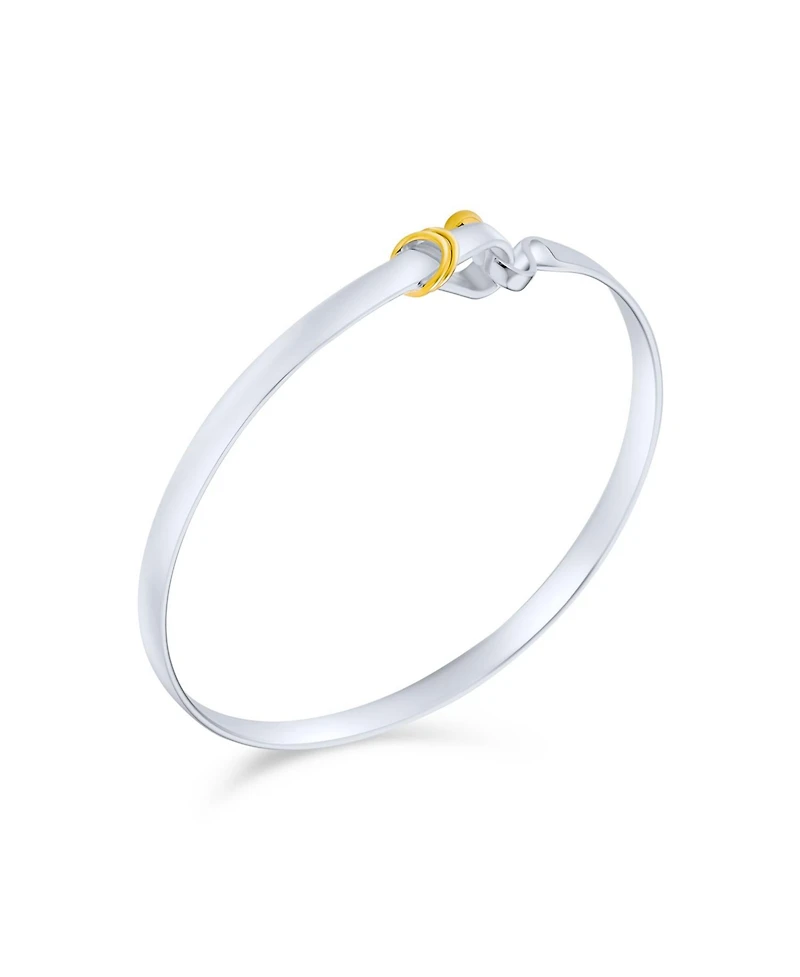 Bling Jewelry Two Tone Stacking Functional Hook And Eye Catch Bangle Bracelet Yellow Gold Platerd Sterling Silver Adjustable 7-8 Inch
