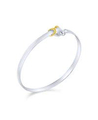 Bling Jewelry Two Tone Stacking Functional Hook And Eye Catch Bangle Bracelet Yellow Gold Platerd Sterling Silver Adjustable 7-8 Inch
