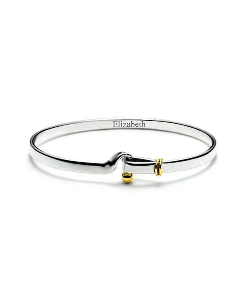 Bling Jewelry Two Tone Stacking Functional Hook And Eye Catch Bangle Bracelet Yellow Gold Platerd Sterling Silver Adjustable 7-8 Inch