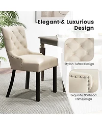 Gymax Upholstered Dining Chairs Set of 2 w/ Rubber Wood Legs Padded Seat Nailhead Trim Beige