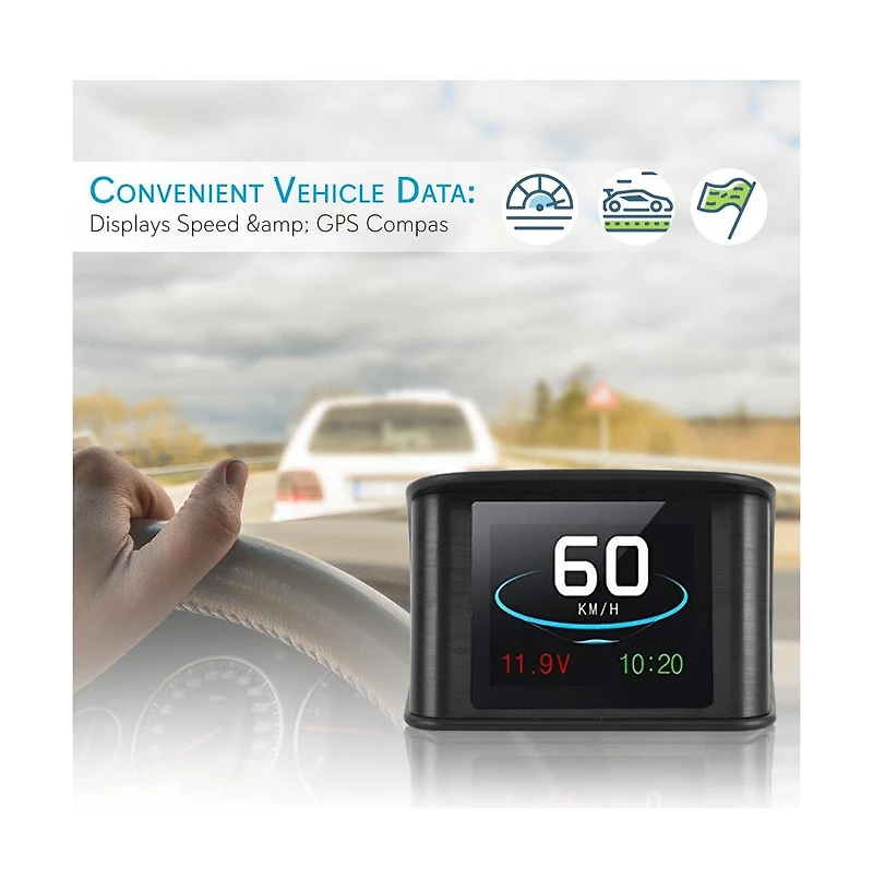 Pyle Smart Car Hud Heads-Up Display with Gps Compass and Speedometer
