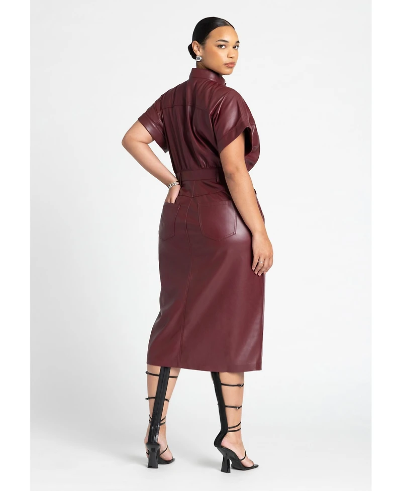 Eloquii Women's Faux Leather Midi Dress