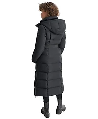 Dkny Womens Maxi Belted Hooded Puffer Coat