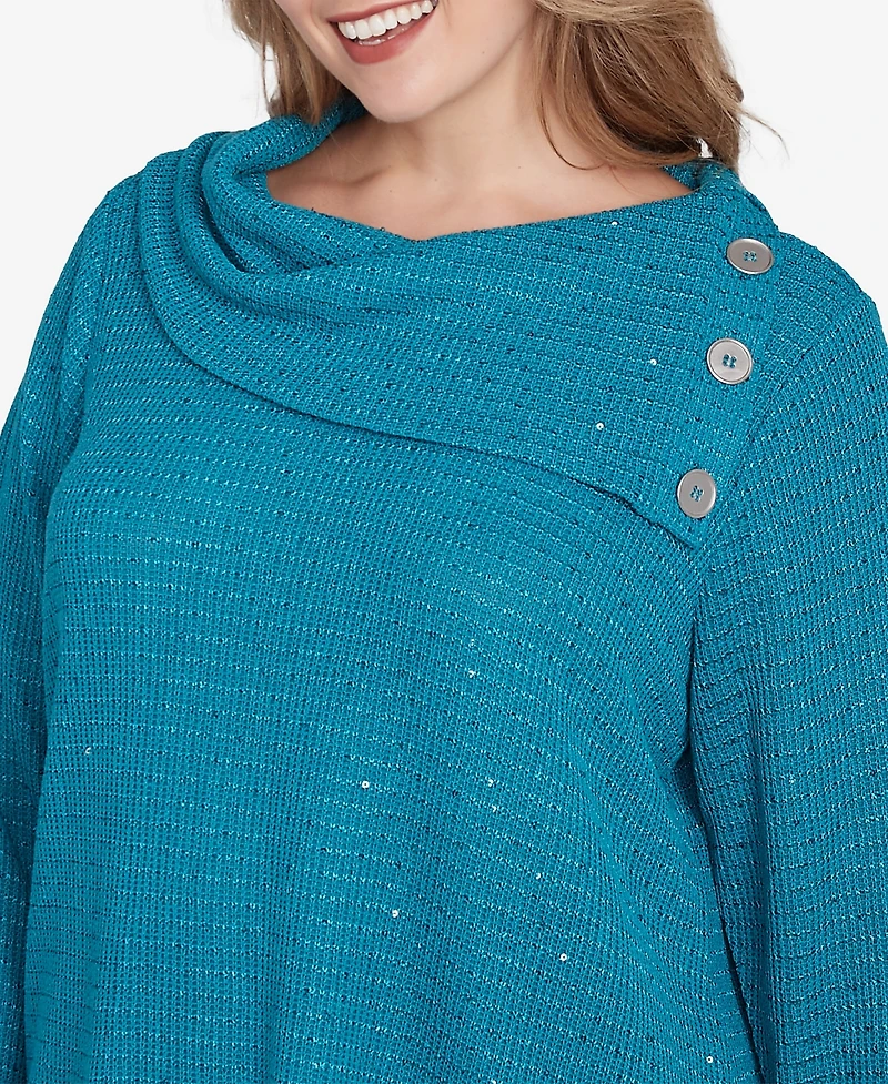 Ruby Rd. Plus Split Cowl Neck Sequin Knit Top