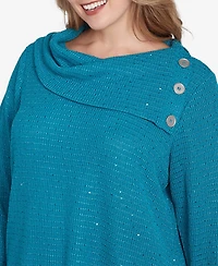 Ruby Rd. Plus Split Cowl Neck Sequin Knit Top