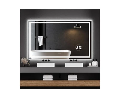 gaomon Led Bathroom Mirror 60X36“ Wall-Mounted Vanity Mirrors Stepless Dimmable Wall Mirrors with 3X Magnification, Anti-Fog, Backlit + Front L