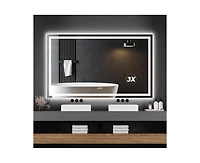 gaomon Led Bathroom Mirror 60X36“ Wall-Mounted Vanity Mirrors Stepless Dimmable Wall Mirrors with 3X Magnification, Anti-Fog, Backlit + Front L