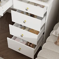 Homsee White Wood Makeup Vanity Set Dressing Desk with Glass Top