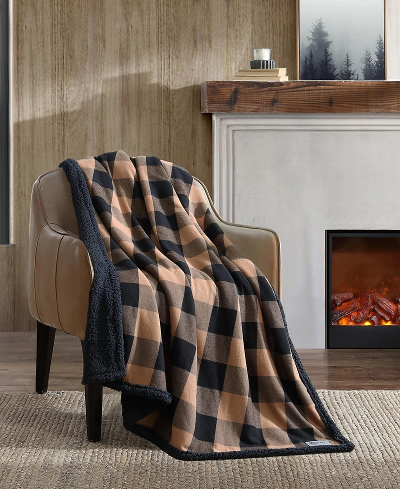 Eddie Bauer Plaid Cotton Yarn Dye Flannel Reversible Throw, 60" x 50"