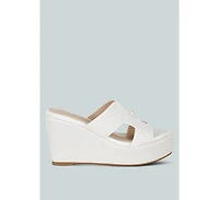 Renier Satin Pearl Detail Wedge Sandals
