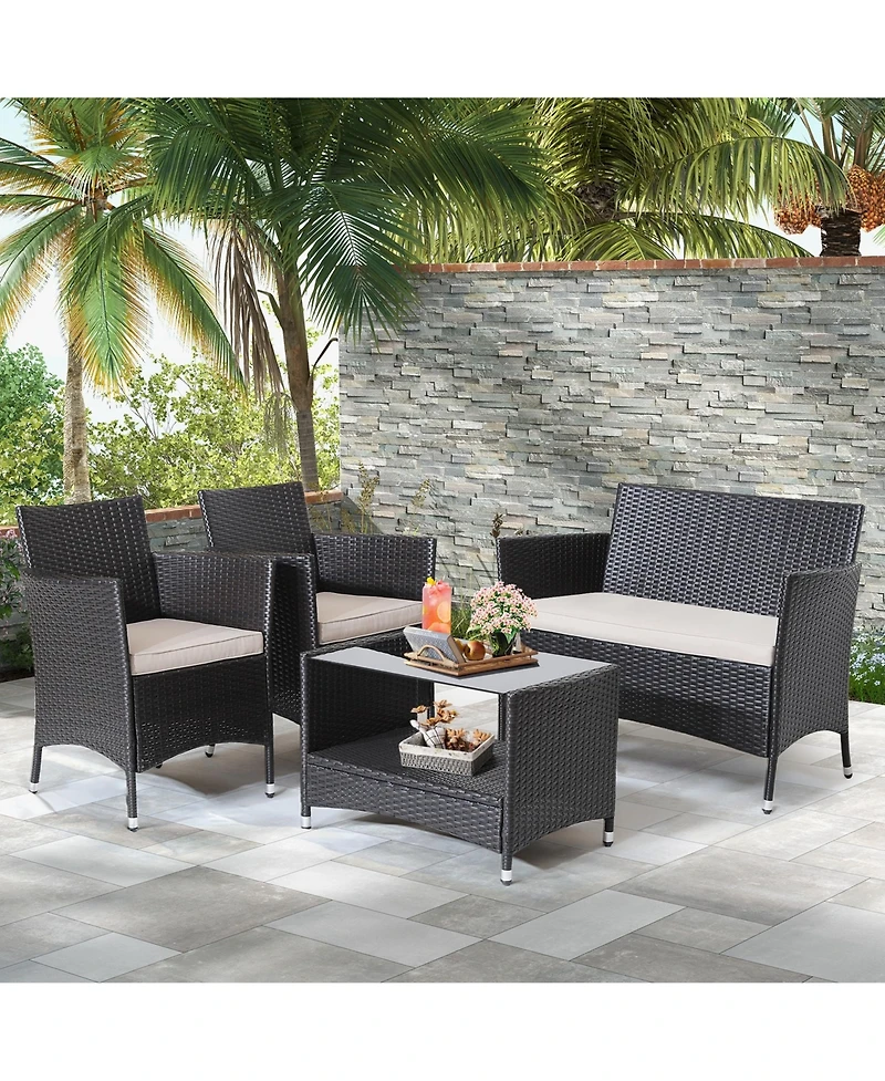 Costway 8PCS Patio Rattan Furniture Set Armrest Cushion Sofa Coffee Table with Shelf Garden