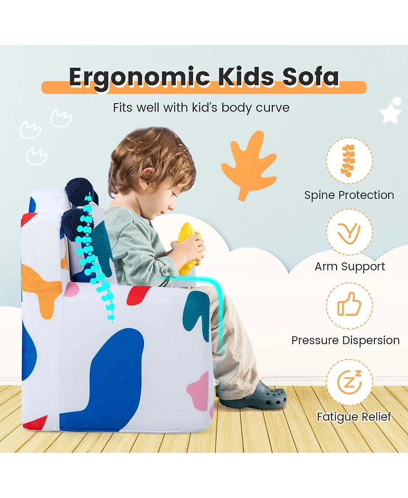 Kids Sofa Chair Foam Filled Armchair Dinosaur Toddler Couch with Cover & Pillow