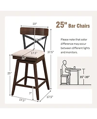Set of 2 Wooden Swivel Bar Stools Upholstered Counter Height Dining Chairs