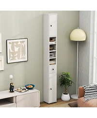 Gymax Tall Slim Bathroom Storage Cabinet Linen Tower w/ Drawer & Adjustable Shelves
