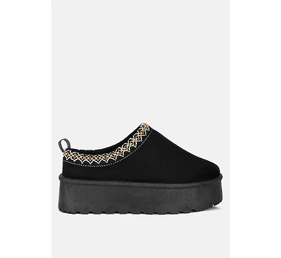 Struter Embroidered Platform Fur Classic Slip-On