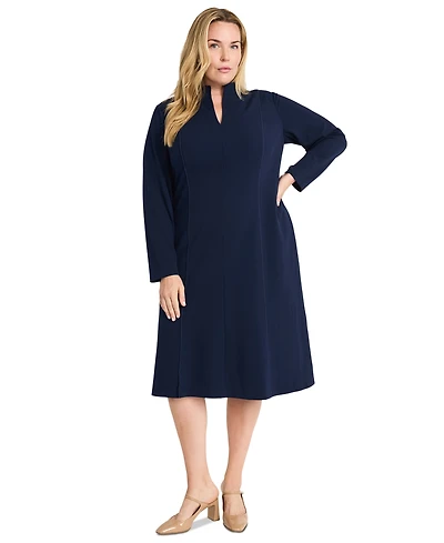 Maggy London Plus Size Split-Neck Structured A-Line Dress
