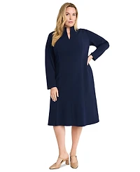 Maggy London Plus Size Split-Neck Structured A-Line Dress
