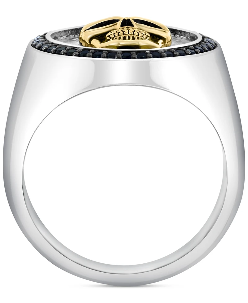 Effy Men's Black Spinel Skull Head Round Disc Ring (3/8 ct. t.w) in Sterling Silver, 14k Gold-Plate, & Black Rhodium-Plate