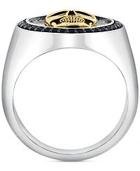 Effy Men's Black Spinel Skull Head Round Disc Ring (3/8 ct. t.w) in Sterling Silver, 14k Gold-Plate, & Black Rhodium-Plate
